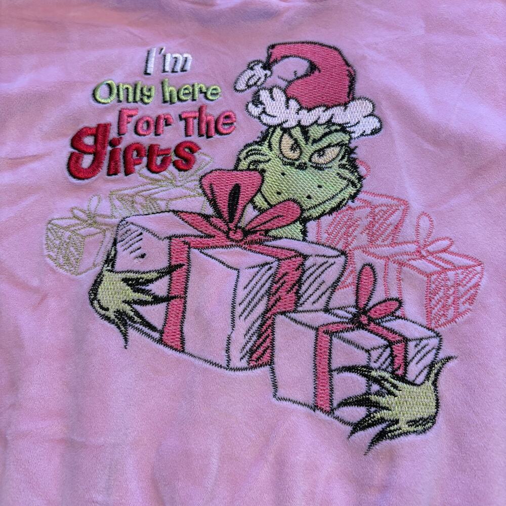 The Grinch Pink Velour Hoodie Kids 6 I'm Only Here For The Gifts